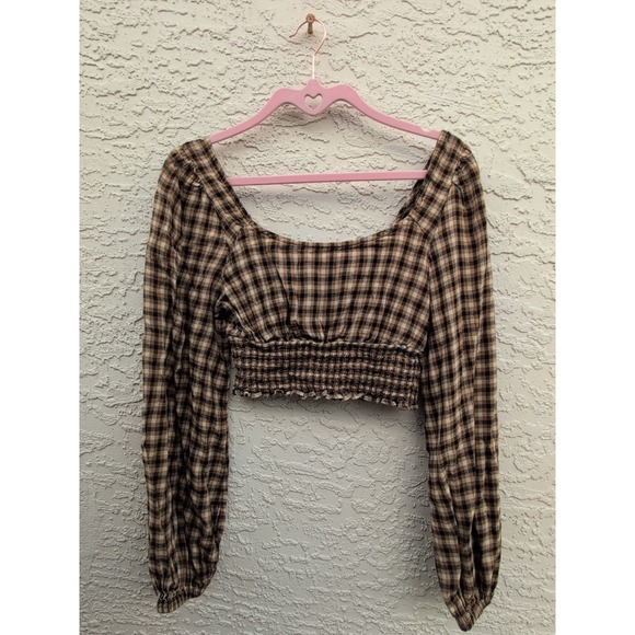 bp Tops - BP PLAID CROPPED BLOUSE Women's Gingham XS‎